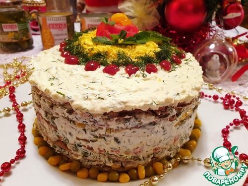 Печеночно-овощной торт "Новогодний"
